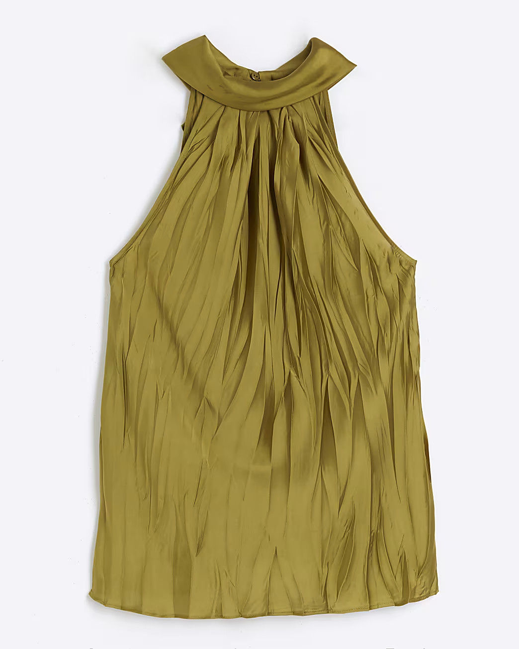 Khaki satin plisse halter neck top | River Island (UK & IE)