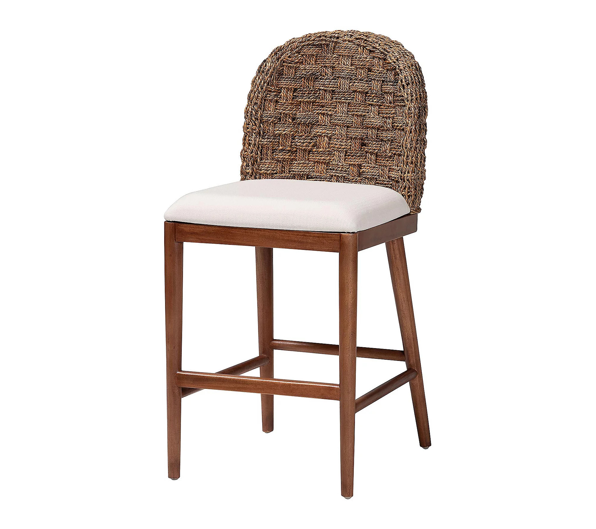 bali & pari Denver Brown Wood and Seagrass Counter Stool | QVC