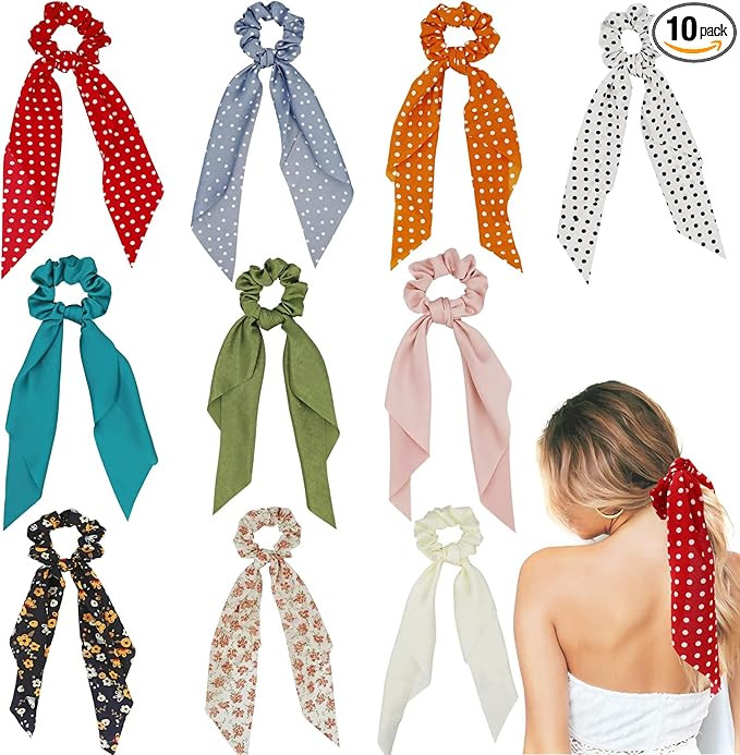 FenFang Elastico per Capelli con Nastro, 10 Pcs Chiffon Scrunchies Bowknot, Sciarpa Scrunchie per... | Amazon (IT)