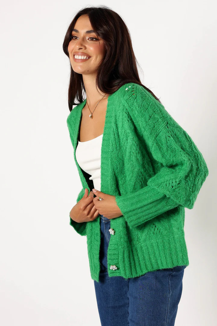 Alessandra Crystal Button Cardigan - Spearmint | Petal & Pup (US)