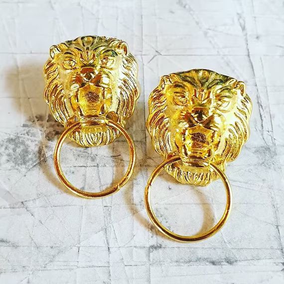 Gold Lion Door Knocker Stud Earrings | Etsy | Etsy (US)