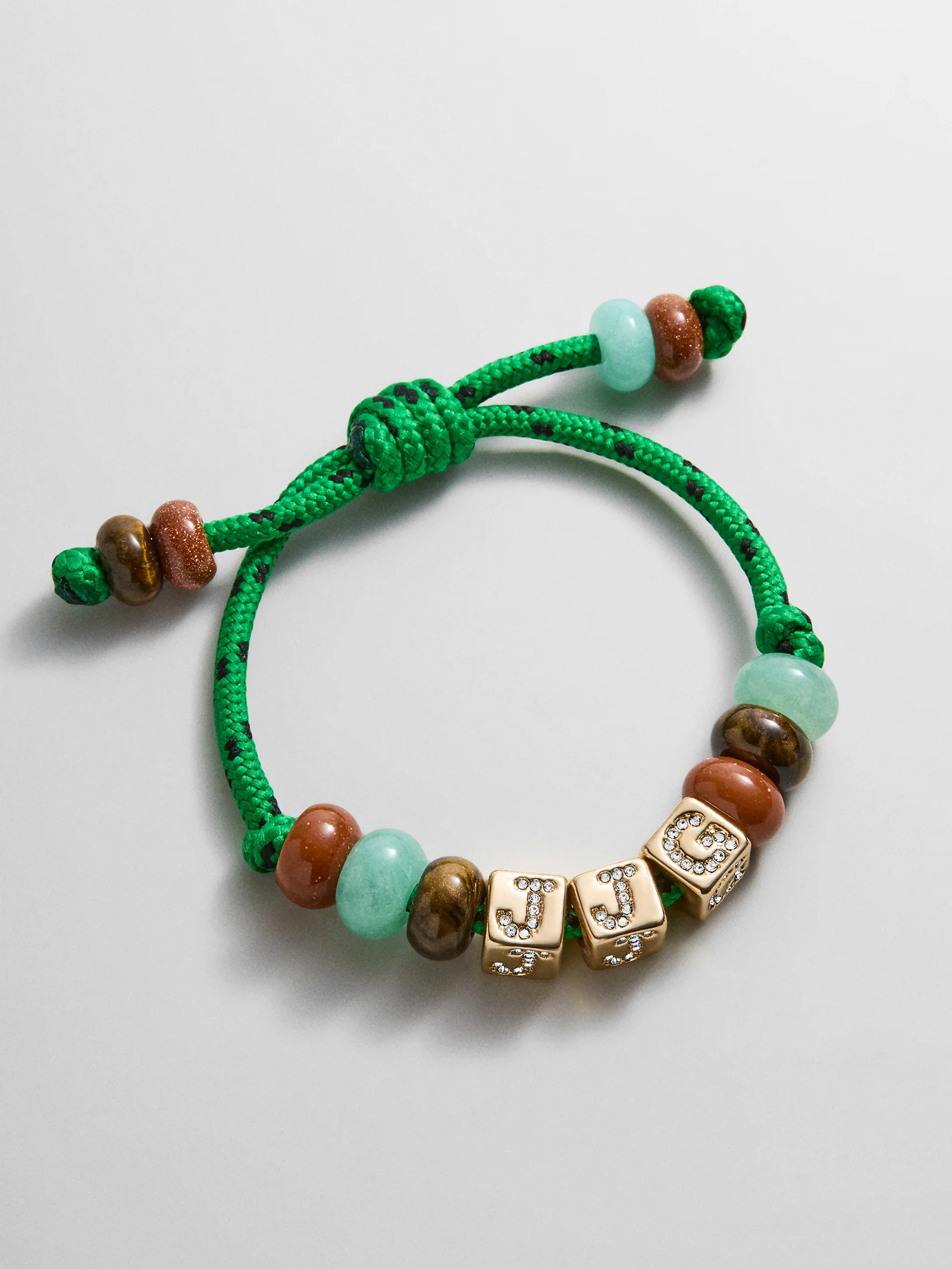 Custom Block Letter Semi-Precious Paracord Bracelet - Green | BaubleBar