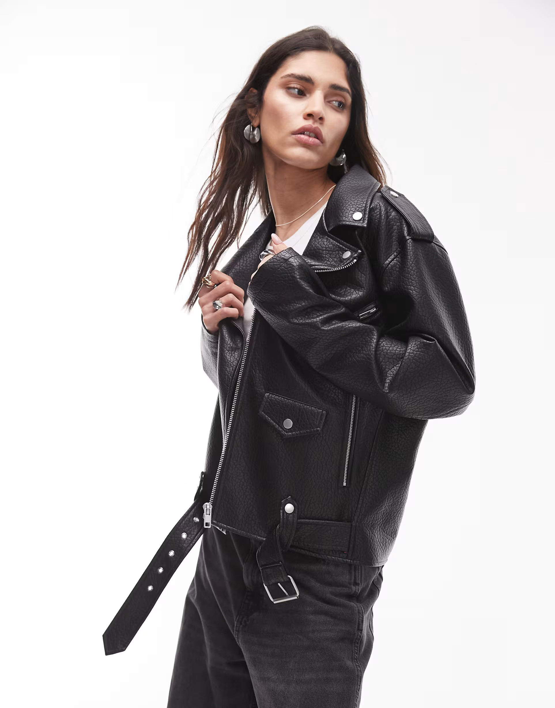 Topshop faux leather bubble oversized biker in black | ASOS (Global)