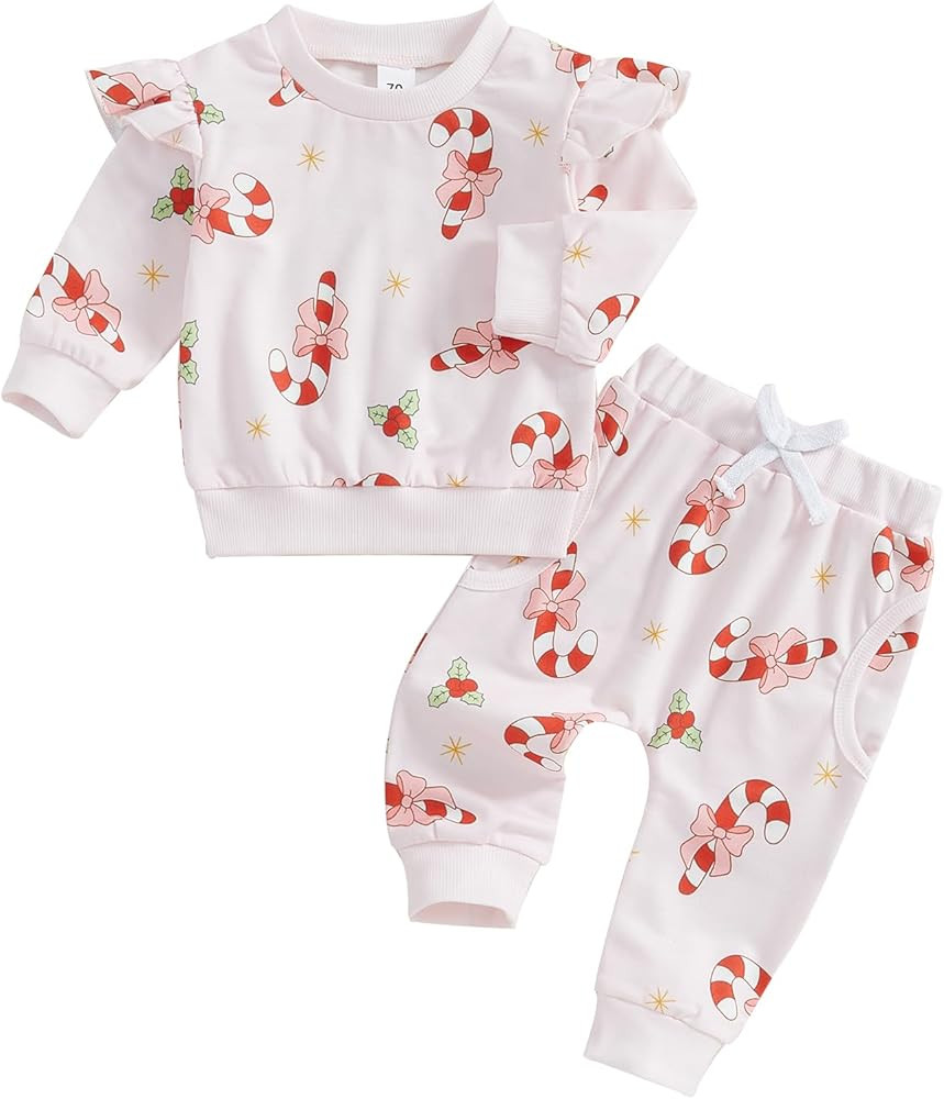 FYBITBO Toddler Baby Girl Football Outfit Rugby Letter Print Long Sleeve Ruffle Sweatshirt Pants ... | Amazon (US)