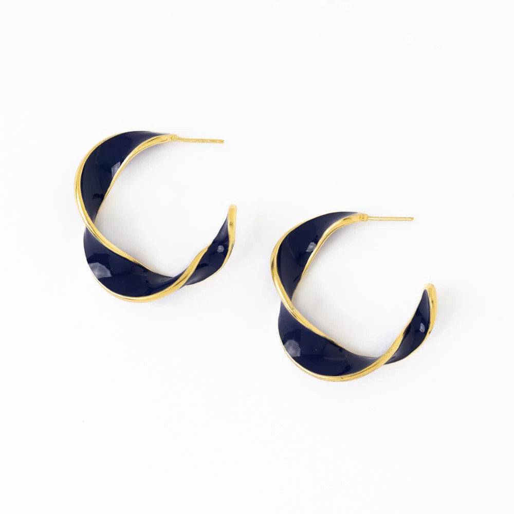 Vanessa Twisted Enamel Hoop Navy | INK+ALLOY