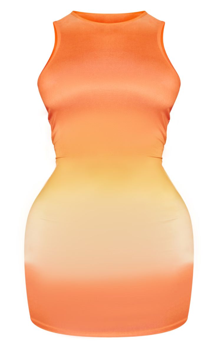 Orange Ombre Print Slinky Racer Bodycon Dress | PrettyLittleThing US