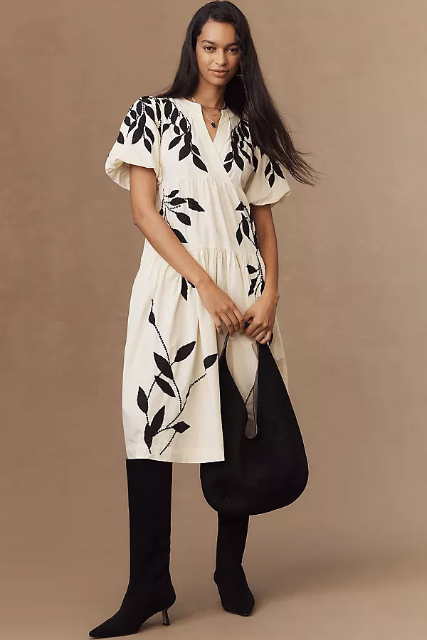 By Anthropologie Short-Sleeve Embroidery Appliqué Maxi Dress | Anthropologie (US)