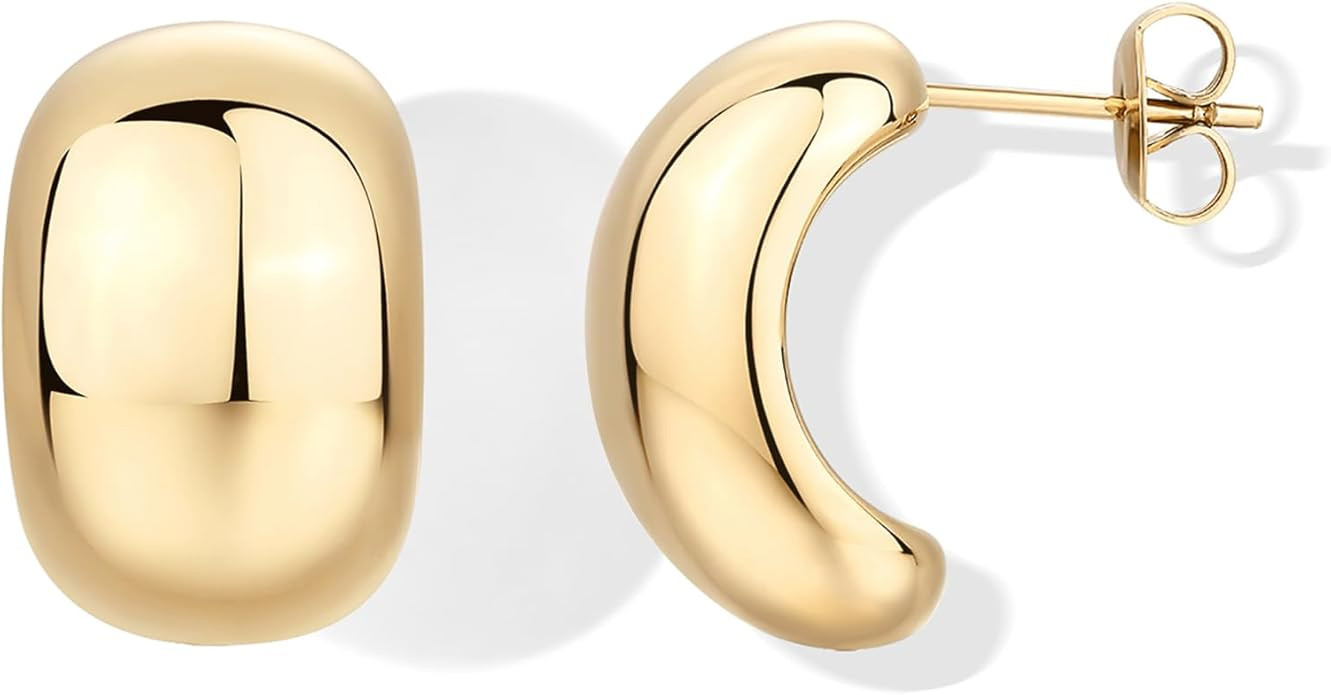 Amazon.com: PAVOI Waterproof Chunky Earrings for Women - 14K Yellow Gold Plated Thick Statement S... | Amazon (US)