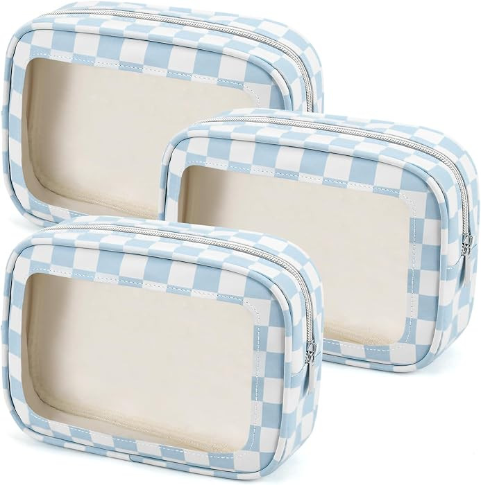 3PCS Clear Toiletry Bag, TSA Approved Travel Makeup Pouch with Zipper for Cosmetics and Toiletrie... | Amazon (US)