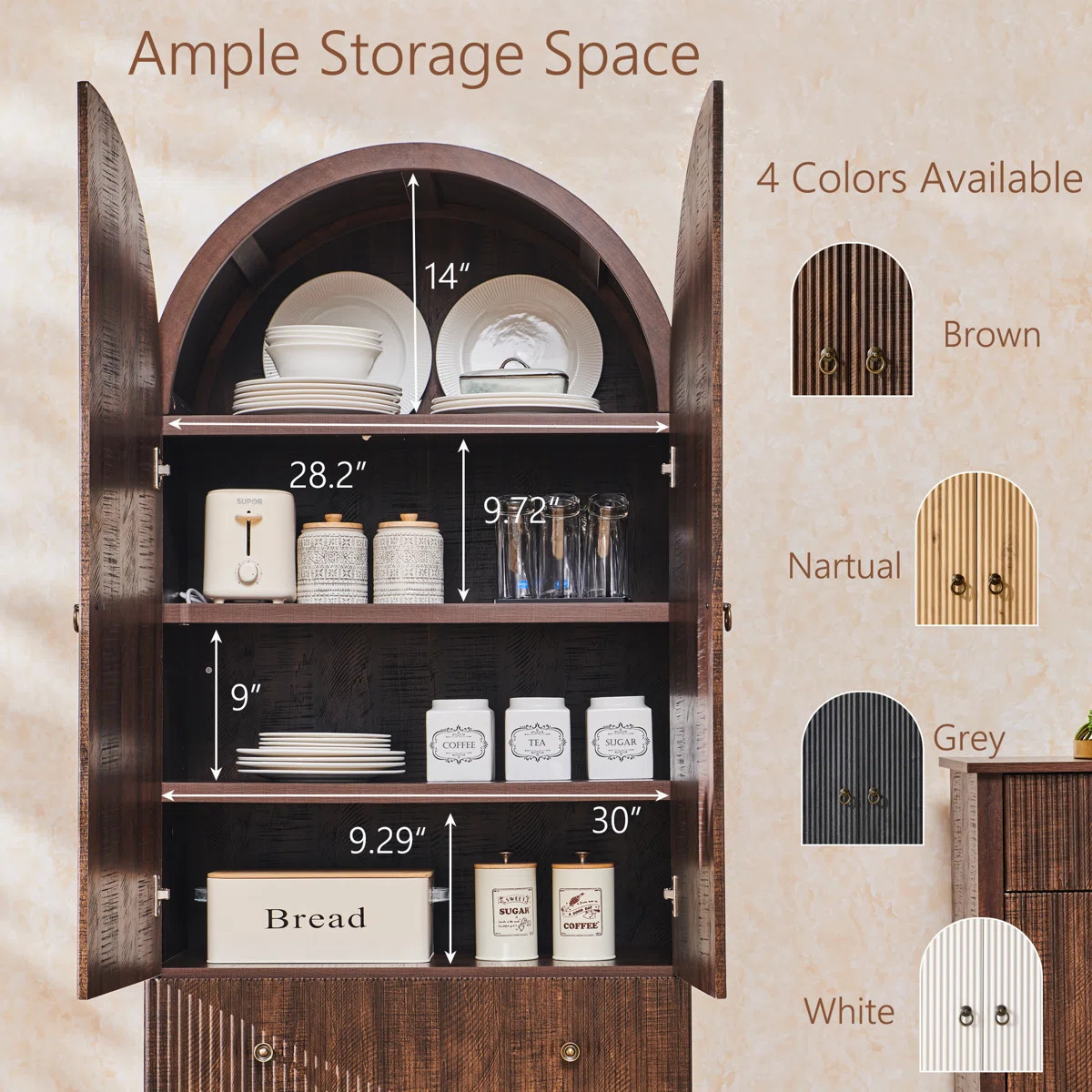 71" Tall Arched Pantry Cabinet, Fluted Kitchen Storage Cabinet with Adjustable Shelves and 2 Larg... | Wayfair North America