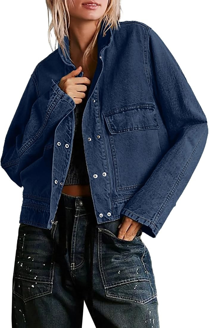 Womens Denim Jackets Casual Long Sleeve Button Down Jean Shirt Shackets with Pockets | Amazon (US)