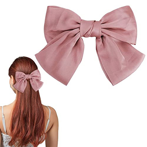 Bow Hair Clip, Hair Bows for Women Big Bowknot Hairpin French Hair Clips with Long Ribbon Solid Color Barrette Clips for Women Girls(Pink-1pc) | Amazon (UK)
