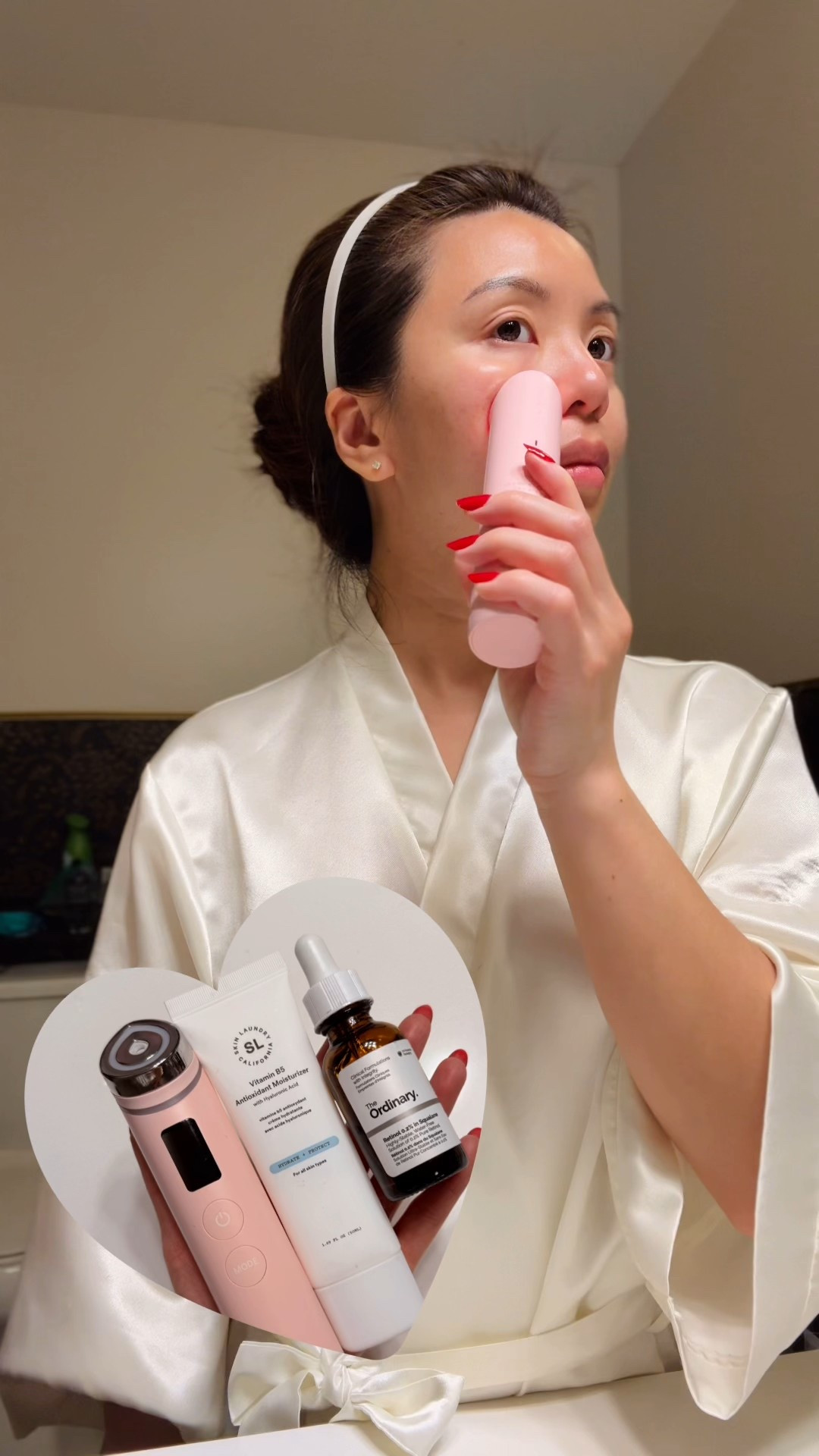 Nights when I’m not feeling my best, I simplify my nighttime regimen after cleansing by using a couple choice products with my handy multi-function beauty wand. 

I apply this mild retinol serum for first absorption, then follow-up with a lightweight moisturizer. This skin booster wand aids in deeper absorption and skin tightening. And this is how I keep 34 year skin looking youthful and glowy ✨

#LTKBeauty