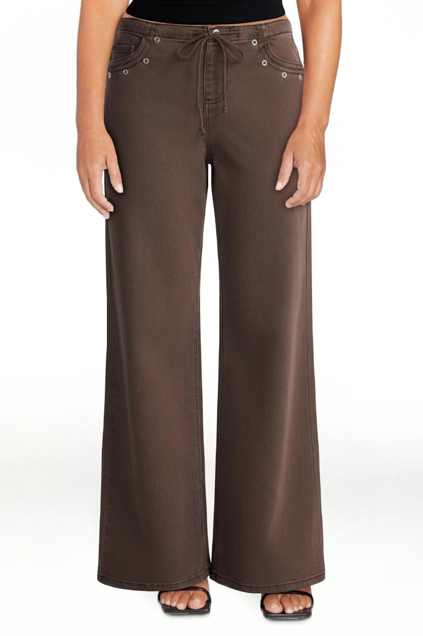 No Boundaries Drawstring Grommet Wide Leg Jean, 32" Inseam, Women's | Walmart (US)