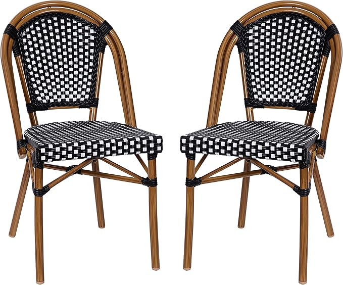 Taylor & Logan Nadia Indoor/Outdoor Stackable Bistro Chairs in Black/White PE Rattan with Bamboo ... | Amazon (US)