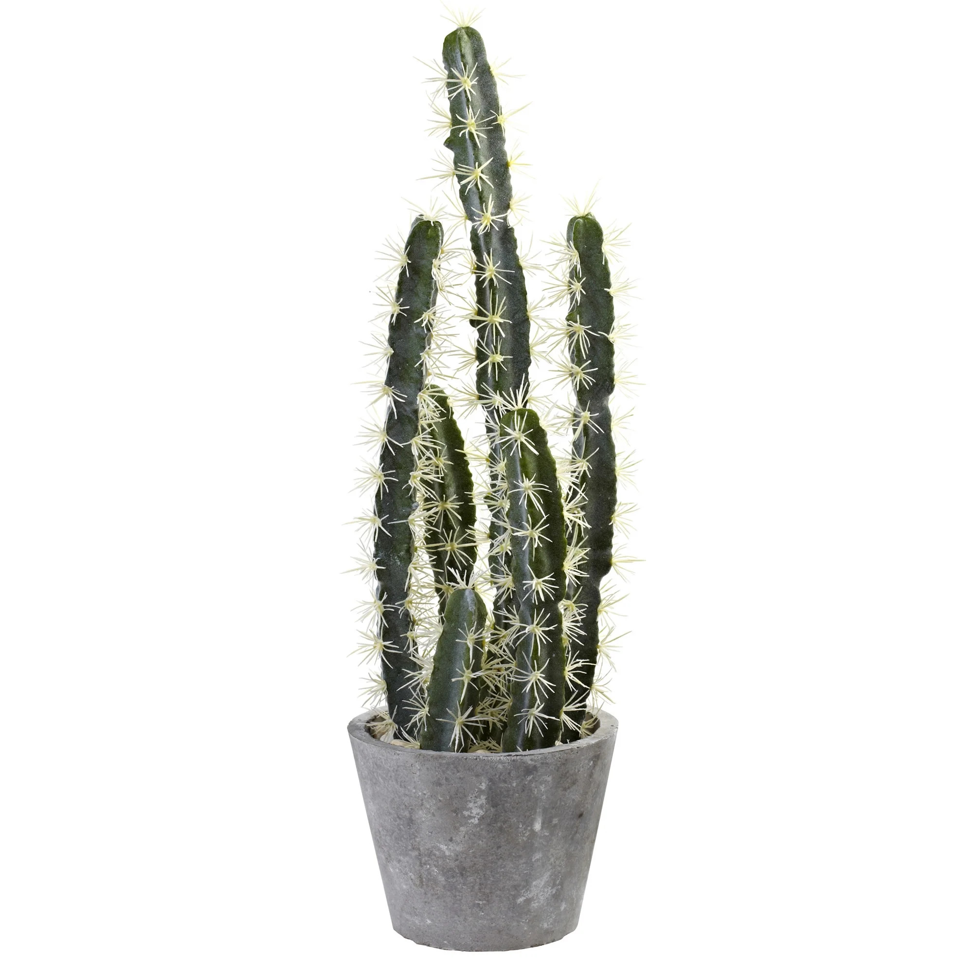 Nearly Natural 27.5" Decorative Cactus Garden Artificial Plant with Cement Planter, Green | Walmart (US)