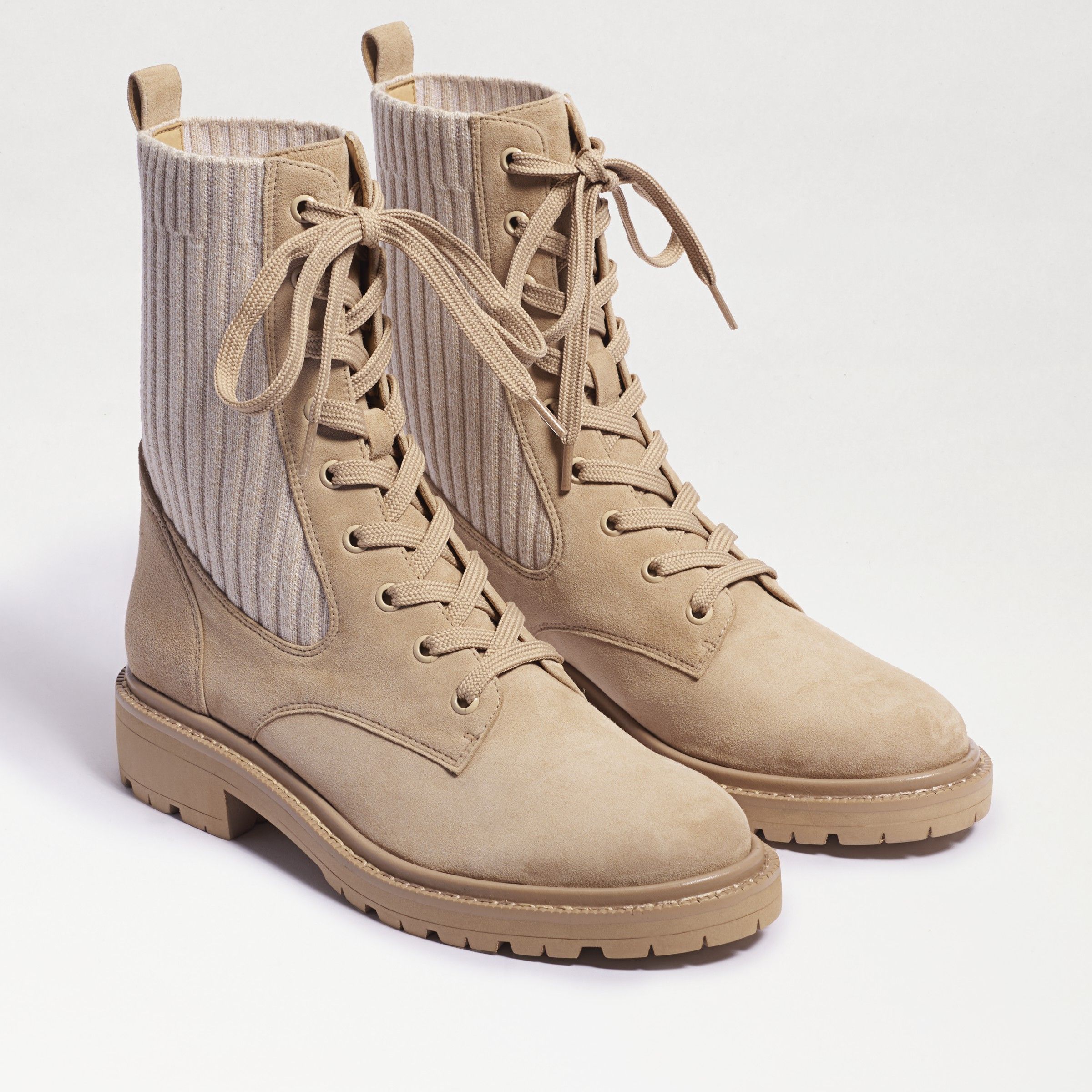 Sam Edelman Lydell Combat Boot Sesame Suede/Knit 7.5 | Sam Edelman