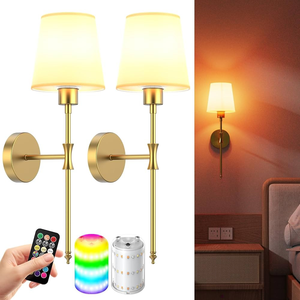 Wall Sconces LED Wall Lamp Wireless Sconce 1800K-6000K Set of Two | Amazon (US)