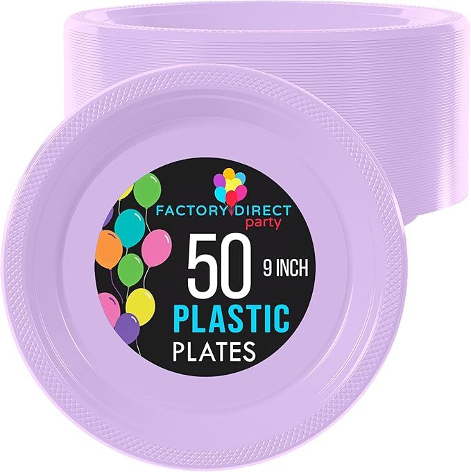 Exquisite 9 Inch. Dinner Plates Lavender Plastic Plates Disposable, 50 Count Plate Set, Disposabl... | Amazon (US)