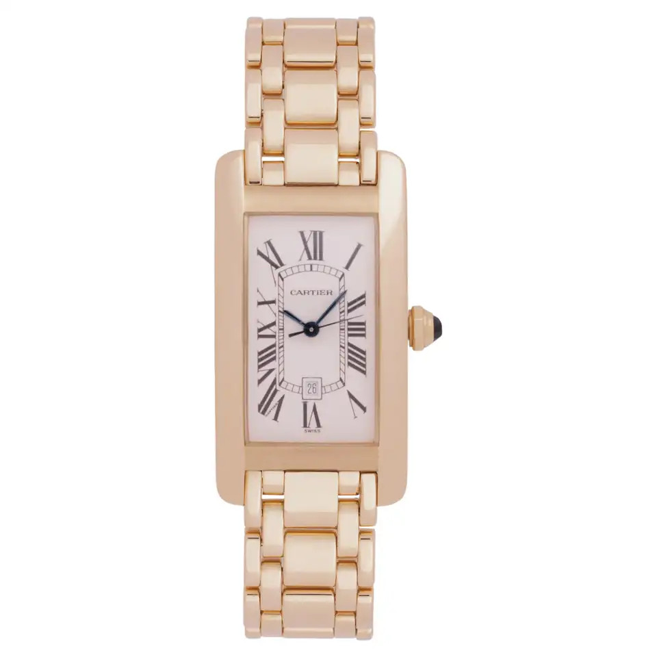 Cartier Tank Américaine with Date 18 Karat Yellow Gold Model W26035K2 | 1stDibs