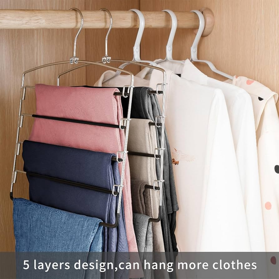 FeeraHozer Pants Hangers Non Slip 6 Pack Space Saving Hangers Multi-Layer Swing Arm Pants Hanger ... | Amazon (US)