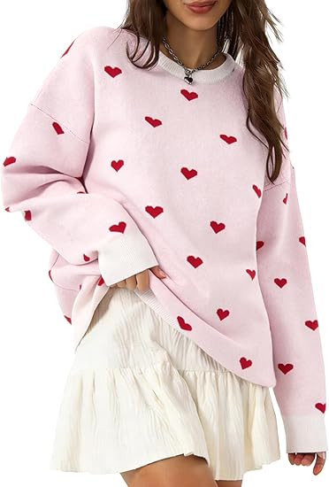 UNIQUEONE Valentines Sweater Women Love Sweatshirt Heart Graphic Knit Sweaters Valentine Day Over... | Amazon (US)