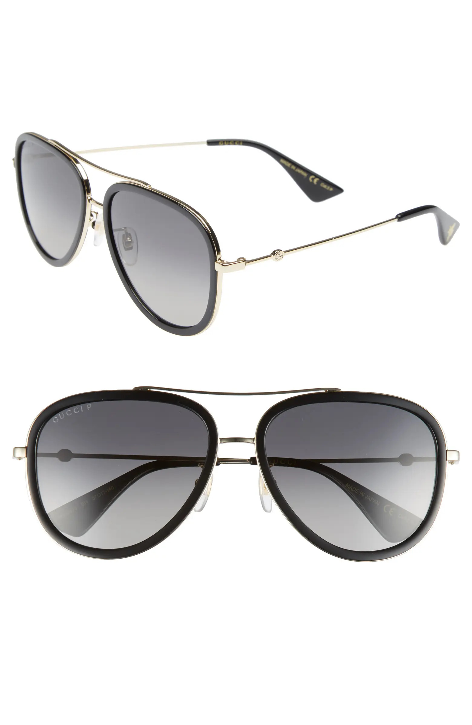 Gucci Web Block Pilot 57mm Polarized Aviator Sunglasses | Nordstrom | Nordstrom