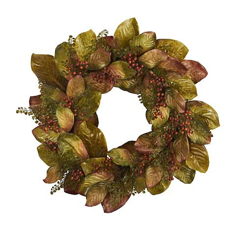 30 in. Fall Magnolia Leaf and Berries Artificial Wreath - 9765348 | HSN | HSN
