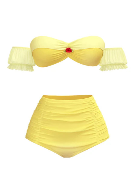 Yellow 1970s Belle Princess Style Rose Puff Bikini Set | Retro Stage
