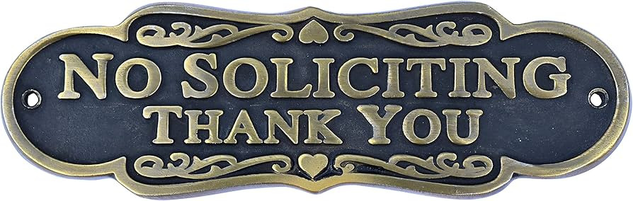 Brass Finish No Soliciting Thank You Sign 8" - Solid Brass Finish Wall Plaque - No Soliciting Tha... | Amazon (US)