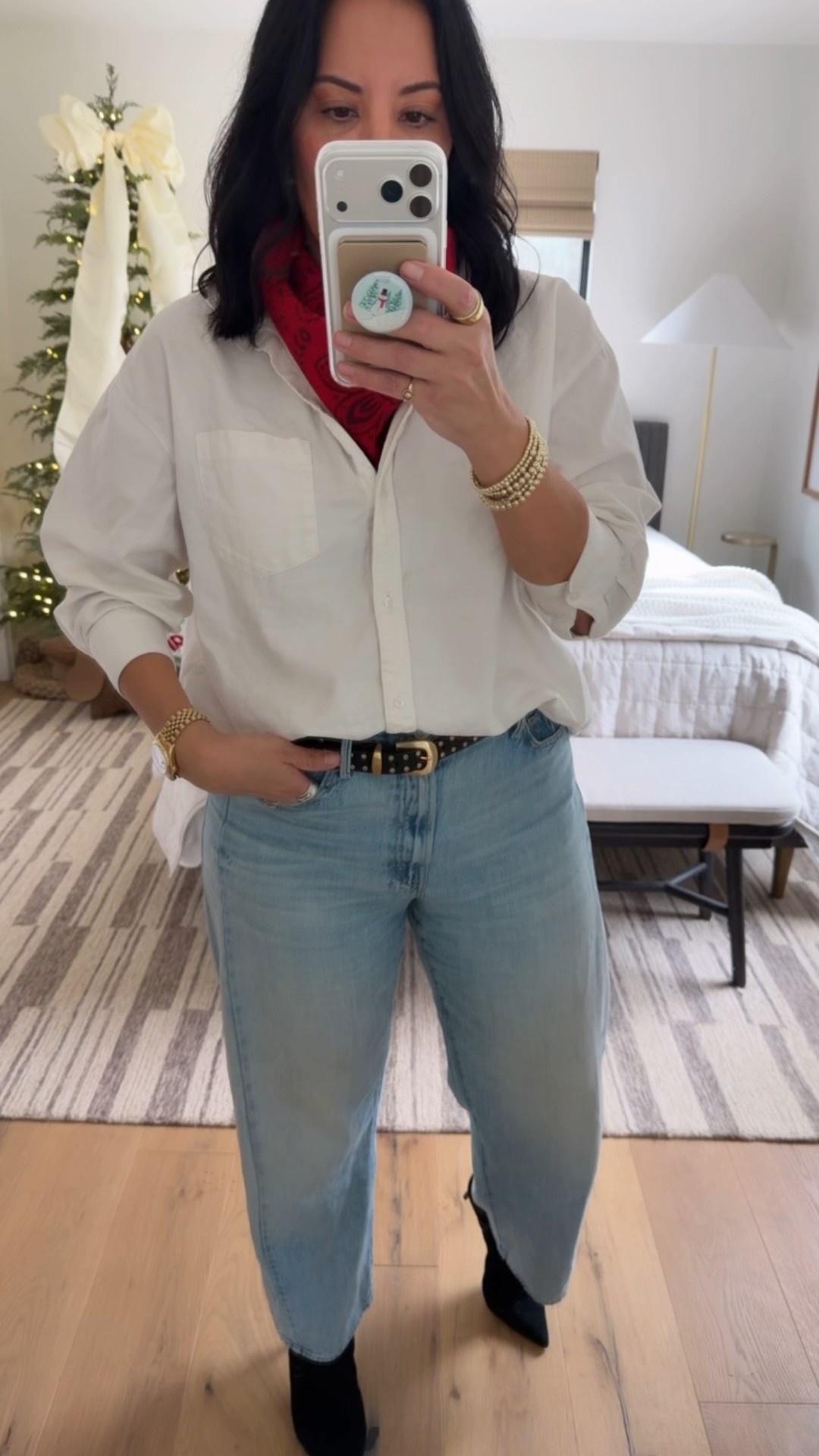Top size medium (it’s oversized), jeans size 30 (I’m a size 10 and usually do a 30 in designer jeans), belt size medium (it runs big), boots fit tts.

#LTKMidsize #LTKOver40 #LTKootd