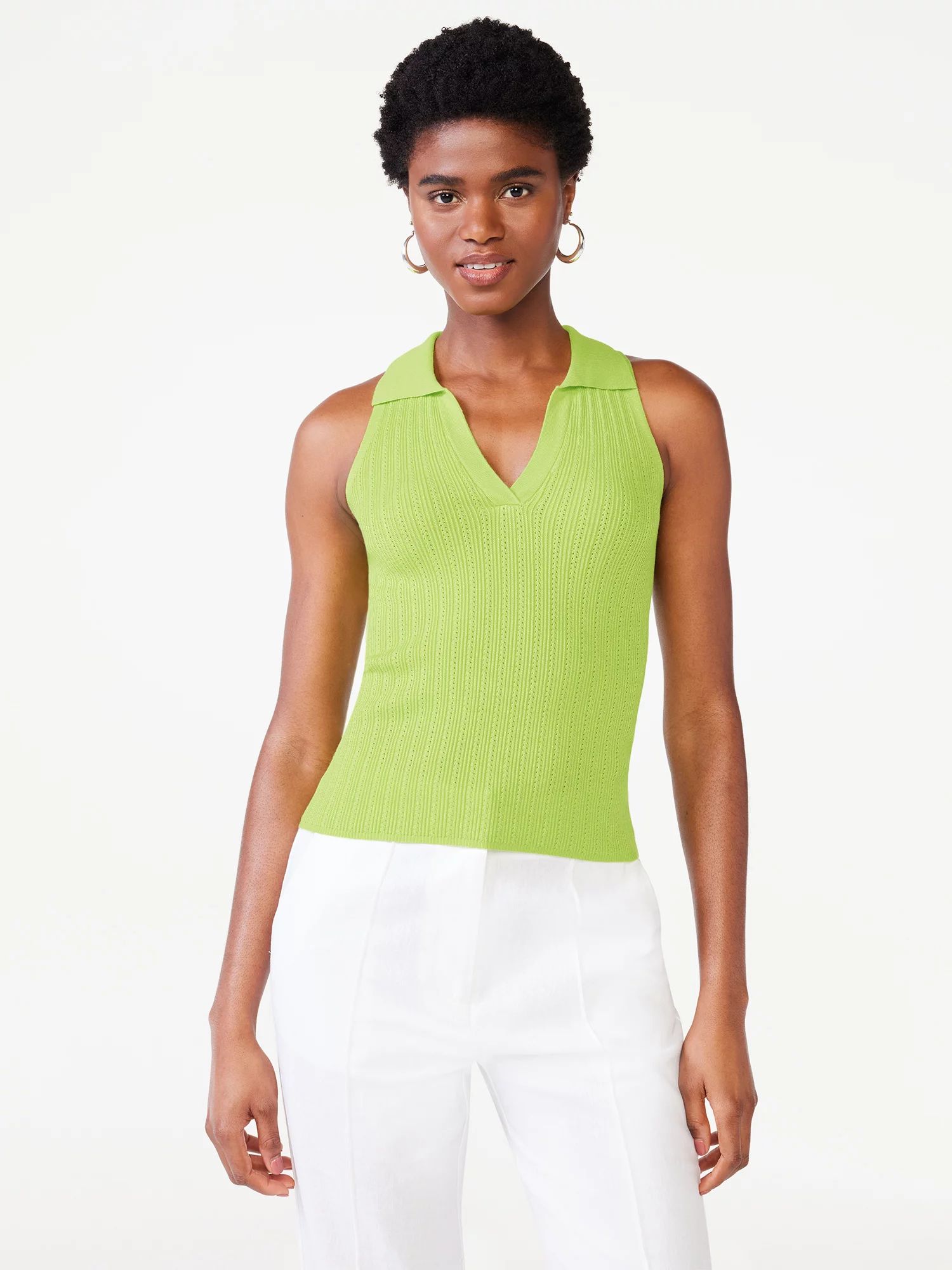Scoop Women's Ribbed Sleeveless Polo Shirt | Walmart (US)