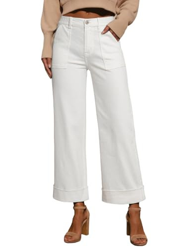 EVALESS Womens High Waist Wide Leg Jeans Trendy Cropped Denim Pants Solid Ankle Length Stretchy J... | Amazon (US)