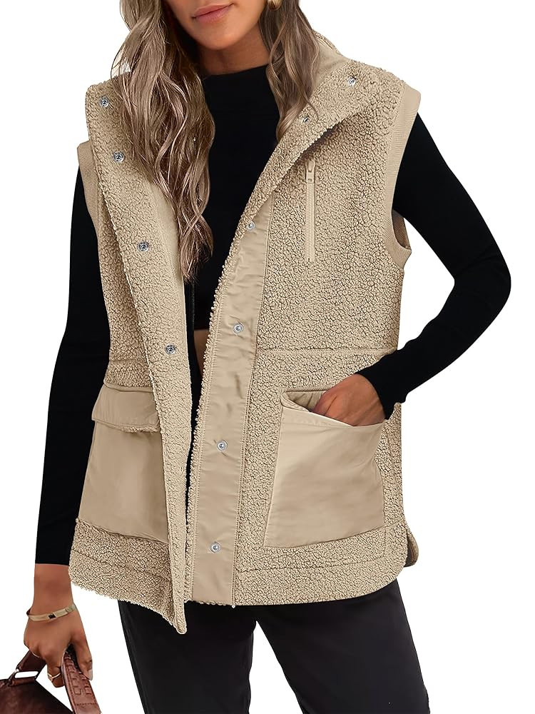 ANRABESS Womens Fuzzy Fleece Vest Sleeveless Casual Warm Button Down Fall Sherpa Jacket Outerwear... | Amazon (US)