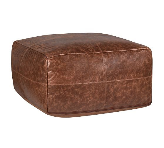 Gaona Leather Pouf | Pottery Barn (US)