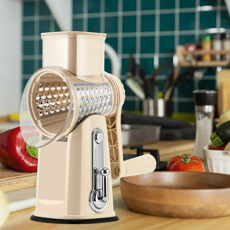 Pukomc Rotary Cheese Grater with Handle- 5 Blades, Suction Base, Mandoline Slicer & Veg Shredder ... | Walmart (US)