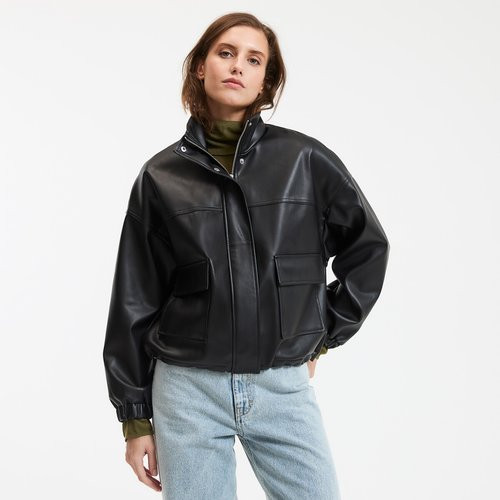 Faux Leather Bomber Jacket with Zip Fastening | La Redoute (UK)