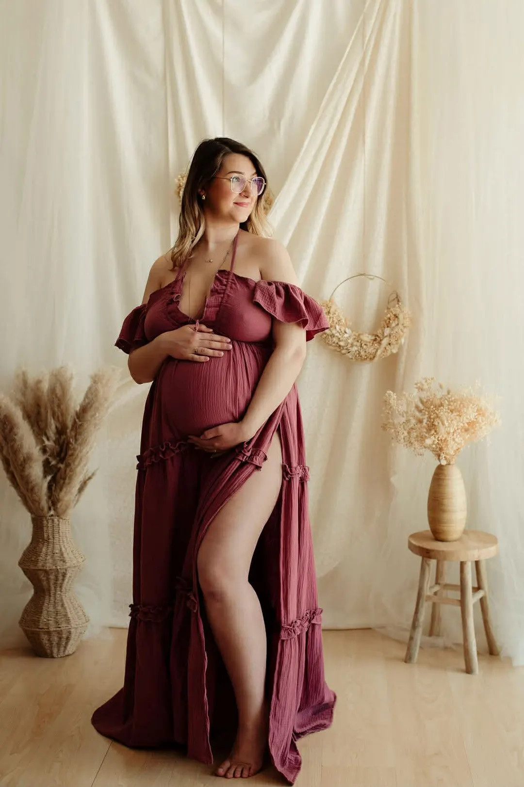 Boho Maternity Dress for Photoshoot, Bohemian Pregnancy Dress for Baby Shower, Spring Style, Rust... | Etsy (Global)