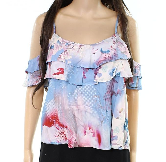 Willow & Clay Floral Print Ruffled Tank Cami Top Blouse Blue XS | Amazon (US)