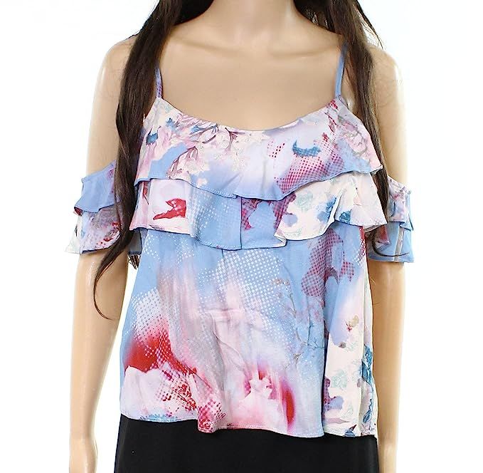 Willow & Clay Floral Print Ruffled Tank Cami Top Blouse Blue XS | Amazon (US)