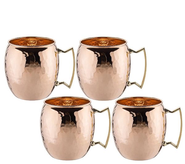 Old Dutch Set of 4 Hammered Solid Copper Moscow Mule Mugs | QVC