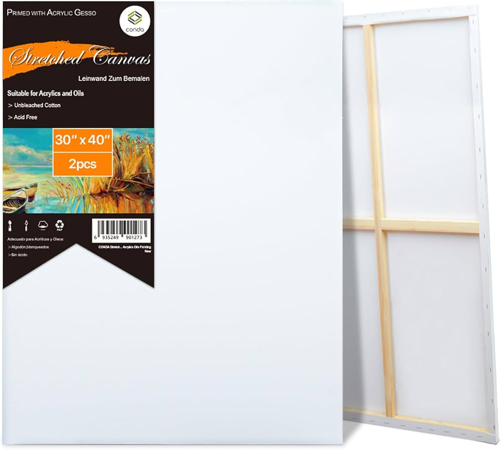 CONDA Large Stretched Canvas for Painting, 30x40 Inch 2 Pack Big Canvas, 100% Cotton, Primed Acid... | Amazon (US)