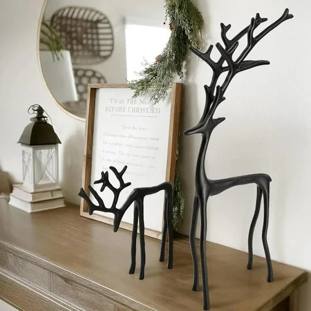 RUPKUL Christmas Decorations-Set of 2 Black Reindeer Statues Elegant Reindeer Christmas Decor Ideal for Mantel Living Room Bedroom Office 2PCS | Walmart (US)