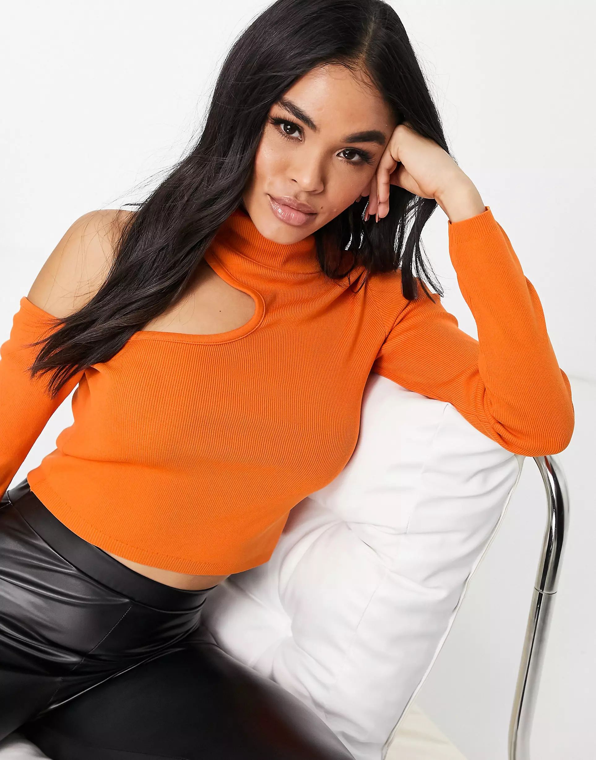 Topshop knitted cut out top in orange | ASOS (Global)