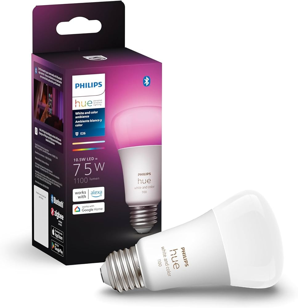 Philips Hue White and Color Ambiance A19 Medium Lumen Smart Bulb, 1100 Lumens, Bluetooth & Zigbee... | Amazon (US)