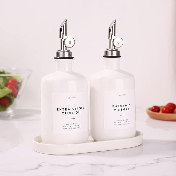 MoliMoli White Ceramic Olive Oil Dispenser Bottle for Kitchen, Ceramic Oil and Vinegar Dispenser ... | Amazon (US)