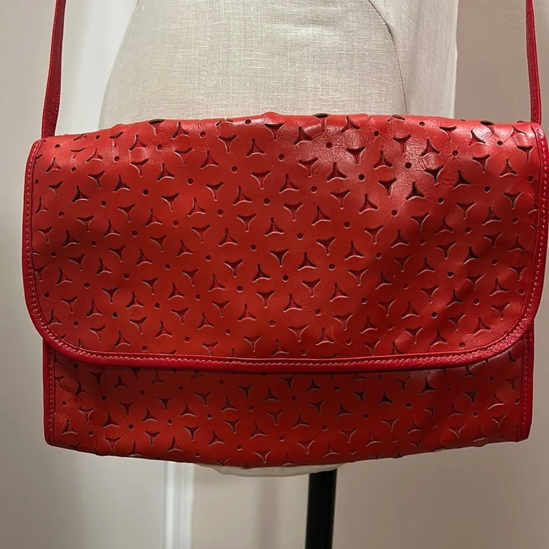 CARLOS Falchi Red Leather Flower Cut Out Crossbody Clutch Shoulder Bag Vintage - Etsy | Etsy (US)