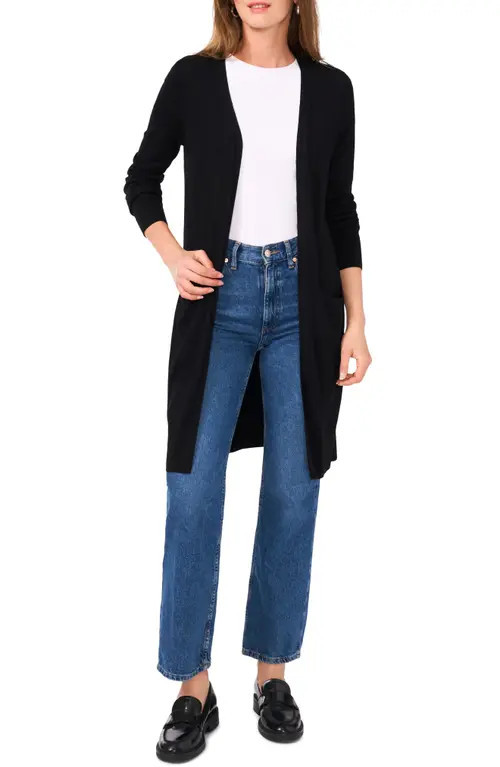 halogen(r) Open Front Longline Cardigan in Rich Black at Nordstrom, Size X-Small | Nordstrom