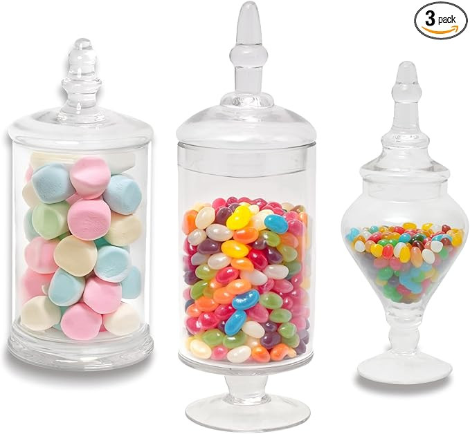 Mantello Glass Apothecary Jars with Lids- Set of 3 Jars for Candy Buffet - Apothecary Jars for Ba... | Amazon (US)