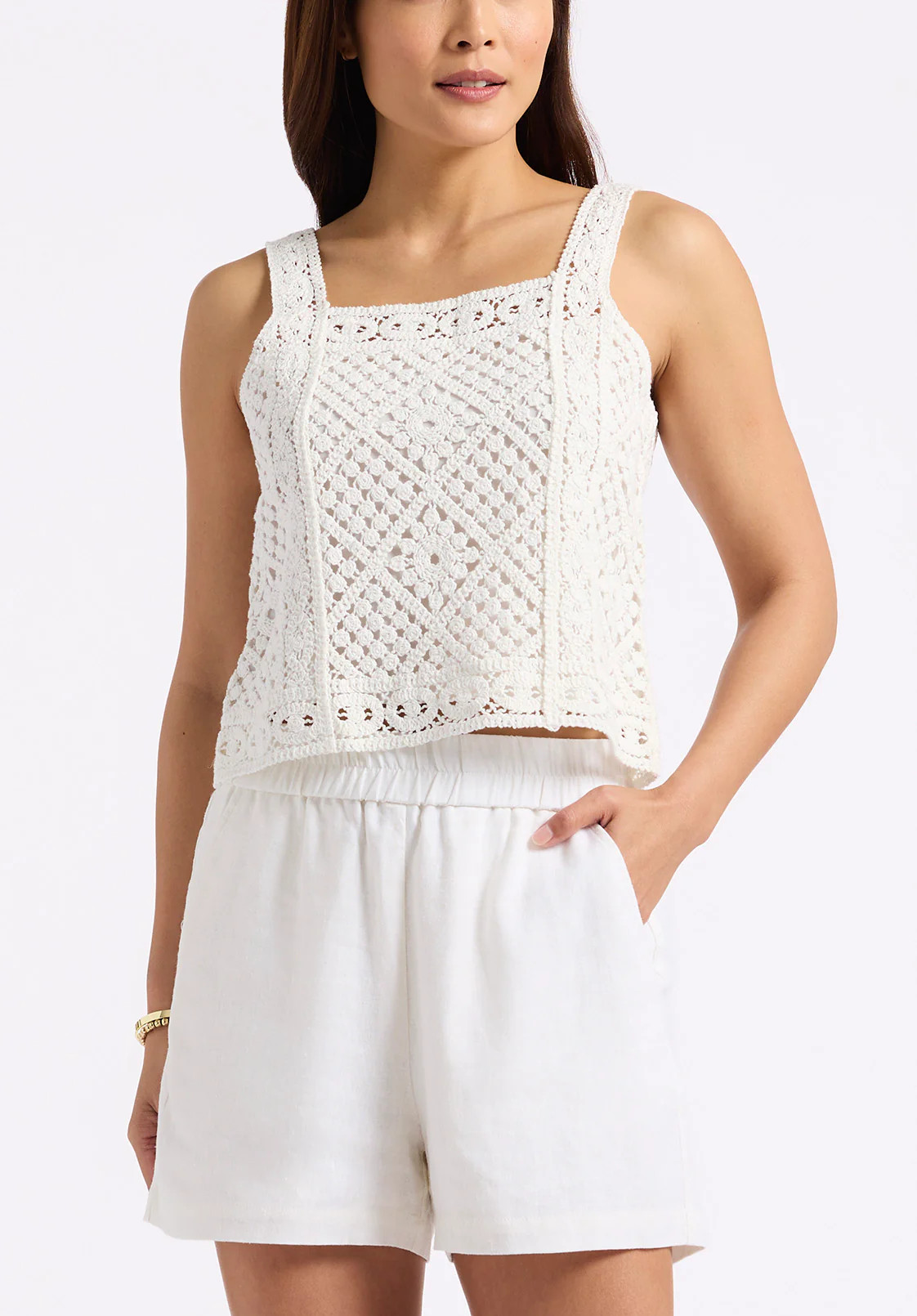 Thalassa Women's Crochet Tank Top, White - SW0121P | Buffalo David Bitton
